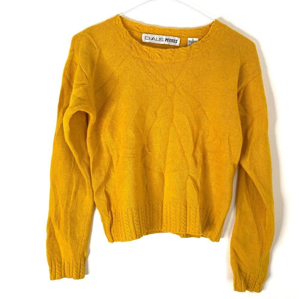 Chaus Petite Mustard Yellow Crewneck Sweater